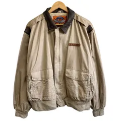 COOPER クーパー A-2 フライトジャケット 襟レザー 切り替えデザイン エポレット フルジップ ベージュ×ブラウン Lサイズ No.M646