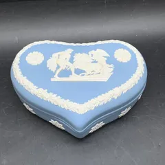 G474 WEDGWOOD ウェッジウッド ジャスパーブルー ペールブルー ハート型 小物入れ ヴィンテージ