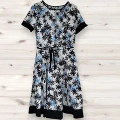 B1437 ヴィンテージ Vintage ひざ丈ワンピース 半袖 (M) 白 総柄 柄もの 綿/コットン Uネック