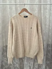 XL) 00s ポロ ラルフローレン コットン ケーブルニット ベージュ