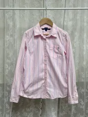 S) Tommy Hilfiger トミーヒルフィガー レディース ストライプ シャツ ピンク