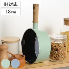フライパン 18cm IH対応 ココミッケ 横置き スタンドパン （ 片手鍋 ミルクパン マルチパン フッ素加工 ガス火対応 調理器具 鍋 なべ 自立 収納 便利 フッ素樹脂加工 アルミ製 アルミ鍋 木目調ハンドル 可愛い ） )のサムネイル