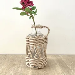 花瓶 ヴァス フェイクPE 柳フラワーベース ボトル型 （ 花ビン 花びん 花器 ベース フラワーベース フラワー 花 飾る 花入れ ガラス ガラス製 クリア 透明 おしゃれ 洗える 天然素材風 持ち手付き 一輪挿し ）)