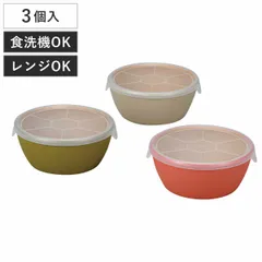 ボウル earth color ラップフリーボウル 3個入 （ BPAフリー 日本製 抗菌 電子レンジ対応 食洗機対応 ふた付き 保存容器 おしゃれ かわいい 軽い 割れにくい つくり置き 抗菌加工 アースカラー 木目調 ）)のサムネイル