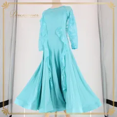 社交ダンス 衣装 スタンダード ドレス ワンピース レッスンウェア パーティドレス レディース 水色 ブルー系 レース 花柄 長袖 ステージ衣装 ライトブルー 透け感 フェミニン お洒落 ダンス用ドレス エレガント 鮮やか