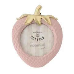 フォトフレーム いちごフォトフレーム レジン （ 写真立て フォトスタンド 写真 フレーム ミニ 小さめ ましかく いちご型 イチゴ 丸窓 かわいい アンティーク調 壁掛け 置き型 ウエディングフォト いちごの形 ピンク ）)