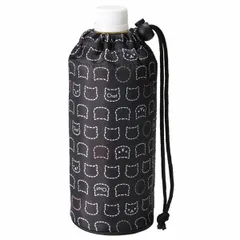 ペットボトルカバー 500ml用 シンプルキャット （ ペットボトルケース ペットボトルホルダー 保温 保冷 0.5L ボトルカバー ボトルホルダー ストラップ付 ねこ ネコ 猫 黒 ）)