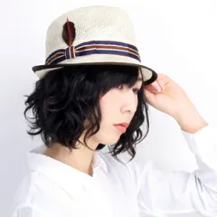 ストローハット 帽子 ハット レディース 春夏 日本製 小つば クラッシュ加工 麻 フリーサイズ 57cm 麦わら帽子 リボン フェザー 紺 ネイビー 【TB】