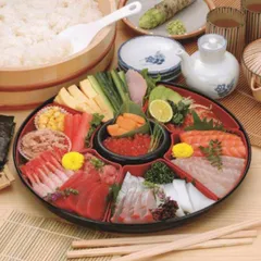 手巻き寿司セット プラスチック ふた付き しゃもじ付き （ 手巻き寿司 食器 お皿 オードブル皿 パーティー 大皿 蓋付き 皿 仕切り 小分け容器付き パーティー皿 大皿プレート そうめん 寿司 ）)