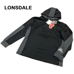 【LONSDALE/ロンズデール】パーカー エンボス プルオーバー バックプリント 配色切替 スウェット ロゴ  ブラック×グレー 黒（中古・未使用）のサムネイル