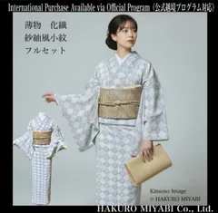 薄物　夏着物　高級化繊　紗紬風　小紋　フルセット　4点 美品　未使用近い