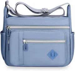 PreQuoro ショルダーバッグ レディース マザーズバッグ 軽量 防水 撥水 ナイロン 斜めがけ 小さめ 2WAY 通学 通勤 (アイスブルー)