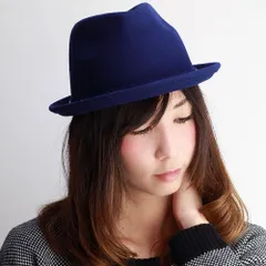 フェルトハット レディース スタッズ 中折れ ハット 秋冬 中折れハット フェルト 帽子 ネイビー 【TB】