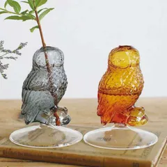 花瓶 ガラス フクロウベース （ 花ビン 花びん 花器 フラワーベース フラワー 花 飾る 花入れ ガラス製 色ガラス 梟 おしゃれ 一輪挿し ） )