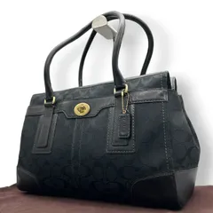 【良品】コーチ COACH シグネチャー ハンドバッグ トートバッグ 肩掛け キャンバス レザー ブラック 黒 F11063 ハンプトンズ ターンロック 軽量 カジュアル ビジネス 通勤 通学 レディース 鞄 カバン s1