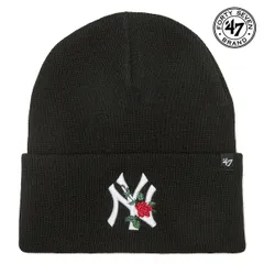 47 ニット帽 '47 カフニット ニューヨーク・ヤンキース 47brand Thorn メンズ レディース 花刺繍 バラ ローズ 折り返し ブランド 黒 ブラック 14858254 【MB】