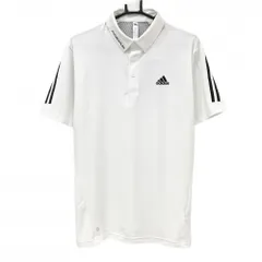 【新品】アディダス 半袖ポロシャツ 白×黒 背面上部柄 ボタンダウン 袖3ライン メンズ O ゴルフウェア adidas