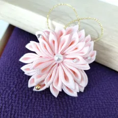 キラキラパール付　ちりめん細工　花　ブローチ　ヘアピン　コサージュ