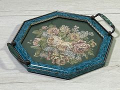 アンティーク ヴィンテージ Demain ドマン イタリア トレイ 花柄刺繍