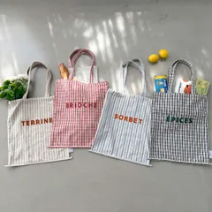 トートバック かばん オシャレ フレンチエピスリー マルシェトート （ A3サイズ トートバッグ 手提げ トート バッグ 大容量 サブバッグ エコバッグ チェック柄 ストライプ柄 ロゴ 刺繍 大人 かわいい おしゃれ プレゼント ） )