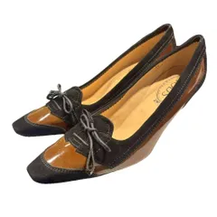 トッズ TOD'S パンプス ハイヒール リボン 38 茶 ブラウン ■WGA