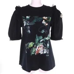 美品△MONCLER GENIUS 4 モンクレール ジーニアス 4 コットン100％ シモーネ ロシャ ビジューロゴワッペン チュールフリル 半袖Ｔシャツ カットソー ブラック S イタリア製 正規品 レディース