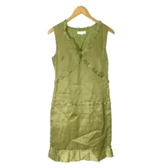 ジルスチュアート JILL STUART シルクワンピース フリル Vネック ノースリーブ 絹 ひざ丈 2 グリーン ■GY06