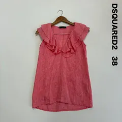 DSQUARED2　ディースクエアード☆リネンVネックフリルノースリーブブラウス 38 レッド系