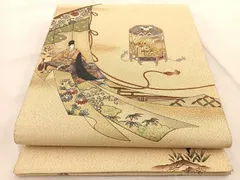 平和屋着物◎中国三大刺繍　スワトウ刺繍　太鼓柄袋帯　綴れ　吉祥平安人物文　金彩　正絹　逸品　BAAU9840yc