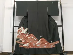 平和屋着物■豪華黒留袖　駒刺繍　飛鶴浜松文　金彩　正絹　逸品　CAAY3814xi