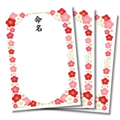 命名書 梅の彩 開運 吉祥 女の子  和風 かわいい 自分で手書き 台紙のみ 3枚セット  A4  練習用紙つき