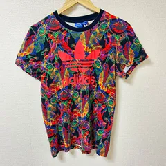 (^w^)b adidas アディダス クルーネック 半袖Tシャツ コットン 綿100% ビッグロゴ 総柄 トップス 古着MIX スポーツMIX デイリー タウンユース ブラック 黒 メンズ サイズM