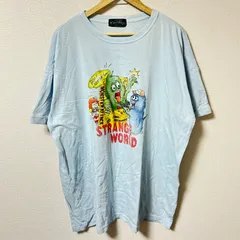 日本製◎(^w^)b Candy Stripper キャンディストリッパー クルーネック 半袖Tシャツ コットン 綿100% フロントプリント STRANGE WORLD ビッグシルエット 古着MIX ライトブルー レディース サイズ2のサムネイル