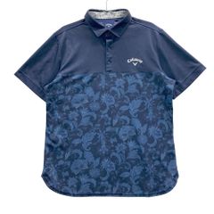CALLAWAY ペイズリー ジャガード 総柄 半袖 ポロシャツ L ネイビー