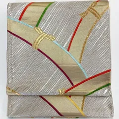 ［7032］袋帯 竹文様 金 シルバー 六通 未仕立て 正絹 着物 フォーマル