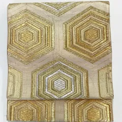 ［7035］袋帯 子持ち亀甲文様 金 銀糸 六通 正絹 着物 フォーマル