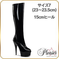 23 23.5 cm Long Boots, Platform, Pleaser Boots, 15cm Heel, High Heel, Stiletto Heel, Black, Patent Leather, Backside Zipper, Pole Dance Shoes, Cosplay Costume Boots, Women's DEL2000/B/M
