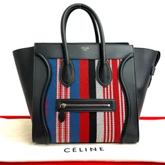 極 美品 希少品 袋付き CELINE セリーヌ ラゲージ ミニ キャンバス レザー 本革 ハンドバッグ トートバッグ ネイビー レッド 23402