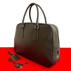 極 美品 PRADA プラダ 三角ロゴ 金具 レザー 本革 ハンドバッグ ボストンバッグ ビジネスバッグ ブリーフケース ブラウン 茶 06075