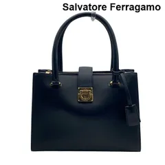 ● サルヴァトーレフェラガモ Salvatore Ferragamo ジュリエット ハンドバッグ ガンチーニ ゴールド金具 黒 レザー レディース 6D106