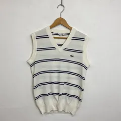 CHEMISE LACOSTE シュミーズ ラコステ ニット ベスト ボーダー ロゴ ワニ ワンポイント 古着 vintage アクリル メンズ 4 ホワイト系 B672のサムネイル