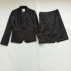 【美品】組曲　セットアップスーツ　スカートスーツ　レディーススーツ　KUMIKYOKU　ビジネススーツ　茶色　ダークブラウン　毛　シルク　卒園式　卒業式　顔合わせ　七五三　ママスーツ　会食　入学式　セレモニー　冠婚葬祭　オフィス　ストライプ　Mサイズ