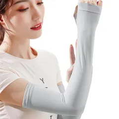 ロング丈 UPF50+ 両腕 ひんやり 指掛けタイプ 腕カバー 日焼け防止 接触冷感 吸汗速乾 レディース 紫外線対策 UVカット スポーツ/運転用/自転車 【冷えっ冷え】アームカバー 男女兼用 [Pawinpaw]