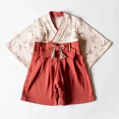 《新品》袴 ロンパース つる柄 mocmof 80㎝ 朱赤 650001