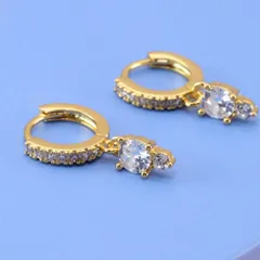 【人気】【フープピアス 全長20mm 色:ゴールド】[Adelina Style] ピアス レディース 人気 フープピアス 1ペア 小さめ ゆれる ダングルピアス キュービックジルコニア サージカルステンレス 金属アレルギー対応 (タイプE)