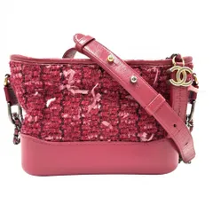 シャネル ショルダーバッグ レディース ガブリエルドゥシャネル スモール ホーボー チェーンショルダー ココマーク 肩掛け 斜め掛け ココ 鞄 かばん CHANEL A91810 ツイード レザー ピンク レッド 赤 ゴールド×シルバー金具【中古品】