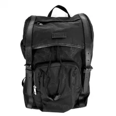 グッチ リュック メンズ GGナイロンバックパック かばん 鞄 GUCCI 510336 ナイロン レザー ブラック 黒 シルバー金具 美品【中古品】