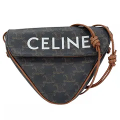 セリーヌ ショルダーバッグ レディース 肩掛け 斜め掛け トリオンフ トライアングル ミニバッグ ロゴ プリント CELINE ブラウン 茶 ホワイト 白【中古品】