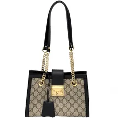 グッチ ショルダーバッグ レディース GGスプリーム パドロック チェーンショルダー 肩掛け GUCCI 498156 GGスプリームキャンバス レザー ベージュ ブラック 黒 ゴールド金具 美品【中古品】