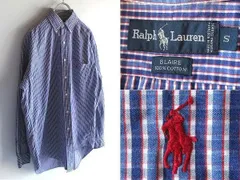 希少 90sビンテージ Ralph Lauren ラルフローレン BLAIRE ポロポニーロゴ刺繍 チェックシャツ BDシャツ S 紺 青 赤 白 USA企画